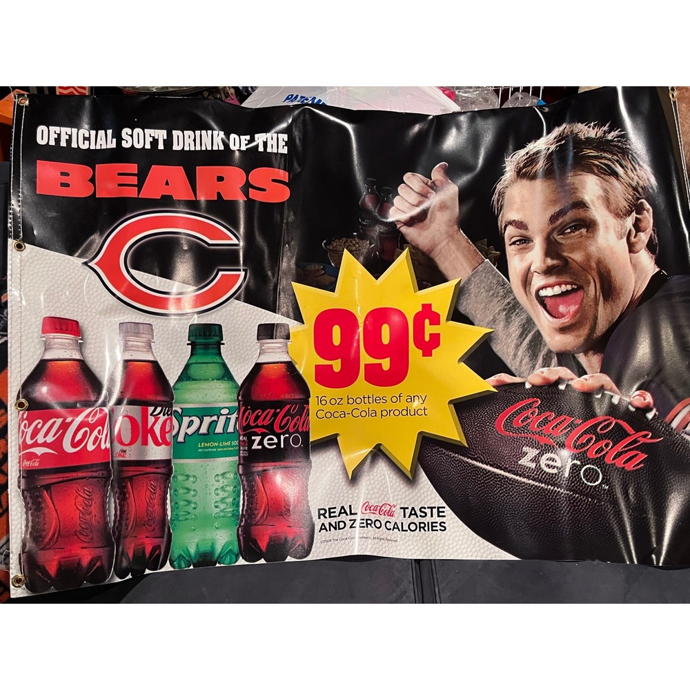 Vintage 2009 Coca-Cola Chicago Bears Vinyl Banner NFL Soda Advertising Sign 99c